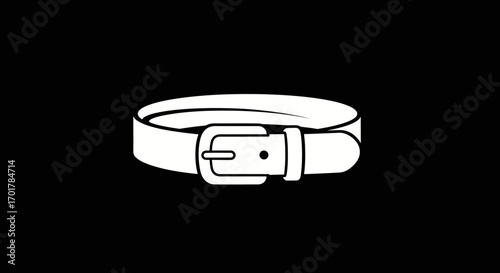 White line art icon of a classic leather belt with buckle.
