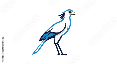 Detailed illustration of a bird likely a secretarybird with vibrant colors and intricate line work.
