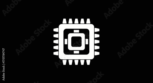 Stylized white microchip icon representing advanced technology and digital processing.