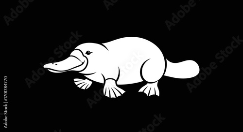 Platypus illustration white silhouette on black.