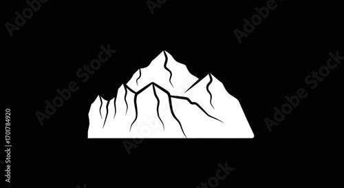 Minimalist white mountain range icon illustration.