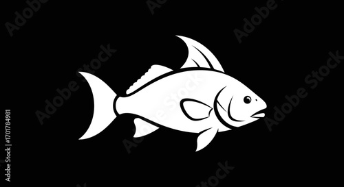 Stylized White Fish Silhouette on Black Background.