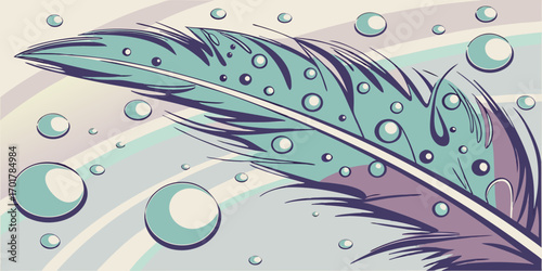 Dreamy feather illustration with whimsical bubbles, perfect for creative projects, invitations, and ethereal designs that evoke peace and tranquility in a modern style