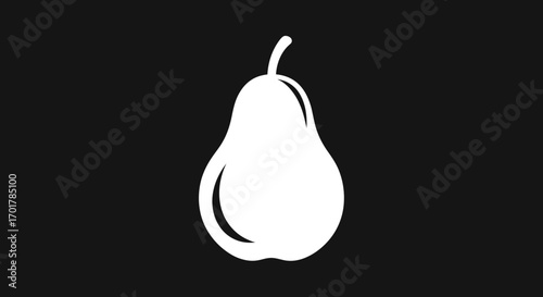 White pear illustration on black background simple fruit design.