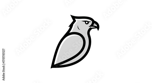 Side view of a stylized hawk or falcon simple line art gray and black colors.