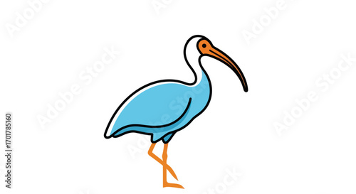 Stylized blue ibis bird with a long curved beak.