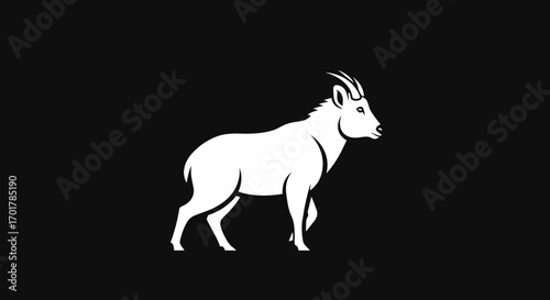 Stylized White Mountain Goat Walking in Profile View.