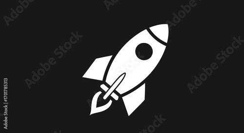 White Rocket Launching into Space with Flames.