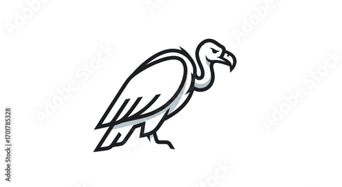 Simple line art illustration of a vulture standing, with a clean and minimalist design.