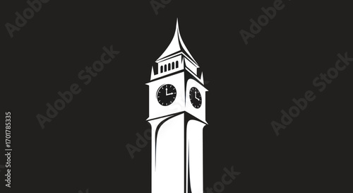 Iconic clock tower silhouette against a dark backdrop, architectural marvel.