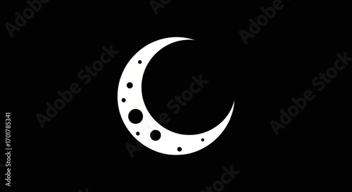 Crescent Moon with Crater-like Indentations on a Black Background.