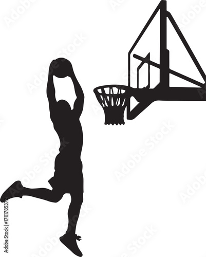 Basketball Player Silhouette Black and White Dunking Icon