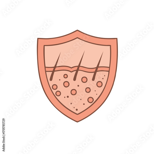This illustrative icon depicts a shield symbolizing the protection and health of skin and hair follicles, representing dermatological care and scalp wellness.