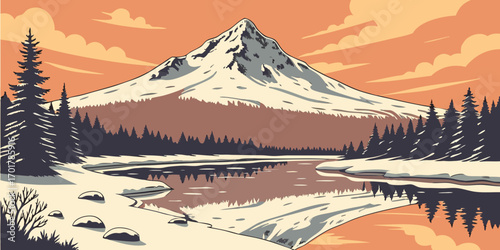 Stunning mountain landscape artwork for outdoor adventure branding, serene nature escape, ideal for travel blogs, lodge promotions, and peaceful retreat advertisements