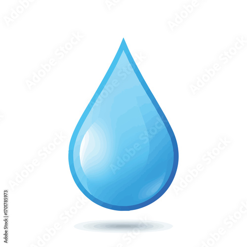 A perfectly rendered, clear blue water droplet with a subtle shadow, symbolizing purity, freshness, and essential hydration on a clean white background.