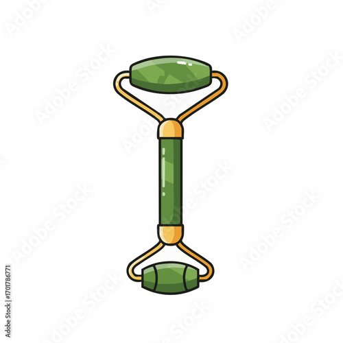 A simple cartoon illustration of a green jade facial roller, a popular beauty and wellness tool for skin care, massage, and relaxation.