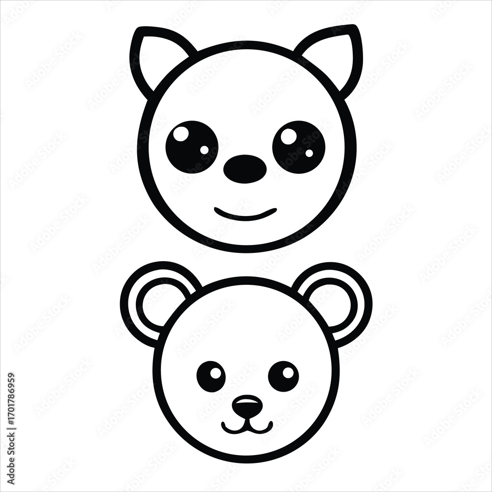 Obraz premium Cute cartoon animal faces, perfect for kids' designs.