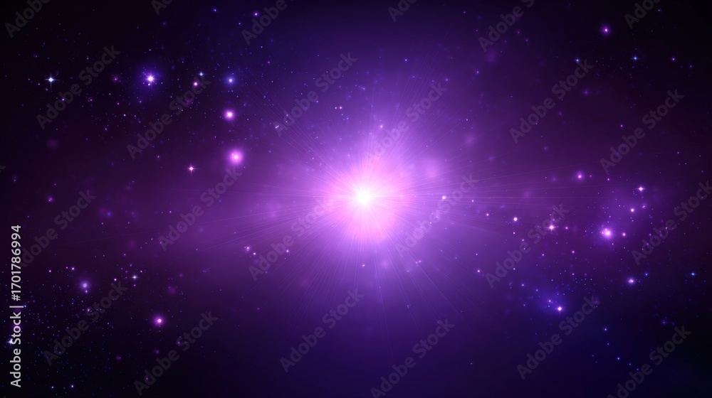 Obraz premium Abstract Purple Nebula in Deep Space with Sparkling Stars and Light Flares