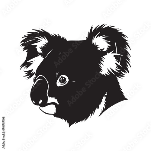 A captivating silhouette of a koala head, , its iconic ears and gentle expression capturing the essence of australian wildlife and its endearing nature