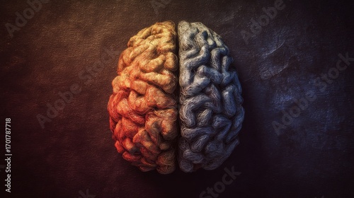 A pair of human brains, one red and one blue,