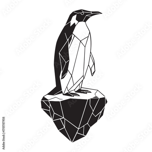Geometric penguin standing on iceberg, this modern design captures the essence of the antarctic bird in a unique and stylish way, perfect for branding