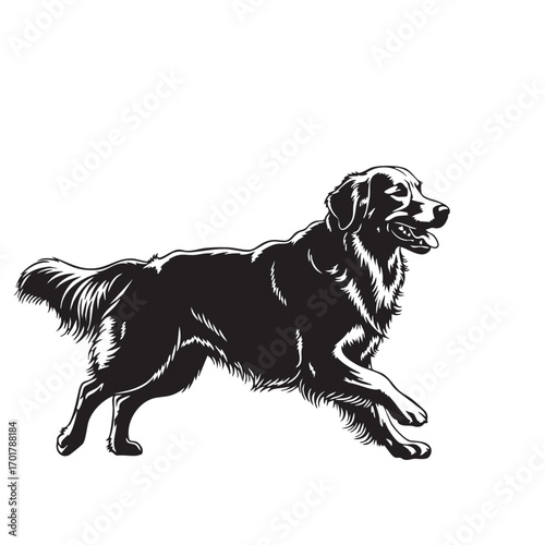 A golden retriever gracefully bounds forward, its fur flowing in the wind, capturing the essence of canine joy and athleticism this loyal companion embodies friendship