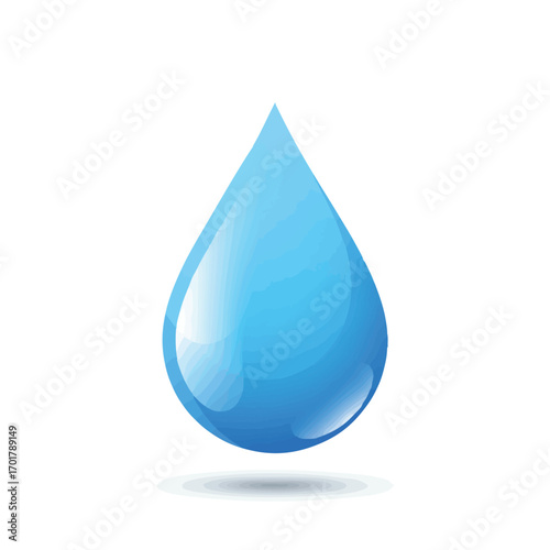 A vibrant, glossy blue water drop symbolizes purity, freshness, and essential hydration, perfect for environmental or health-related designs.