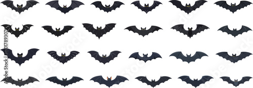 Halloween Set of bat silhouettes: flying, icon, set, collection, fear, spooky, vampire, horror, vector, mystery, silhouette, night, bird, black, darkness, flight