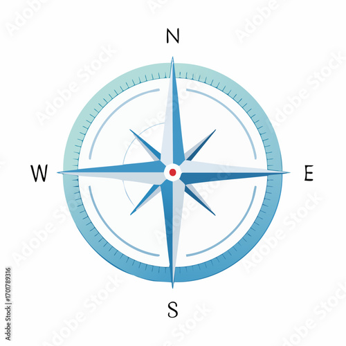 Illustration of a modern navigational compass, depicting directional guidance and geographic orientation