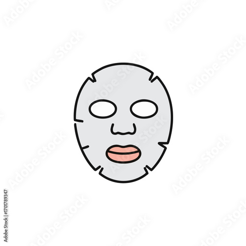 A clean, modern outline icon illustrates a facial sheet mask, symbolizing essential skincare, beauty routines, and relaxing self-care for healthy skin.