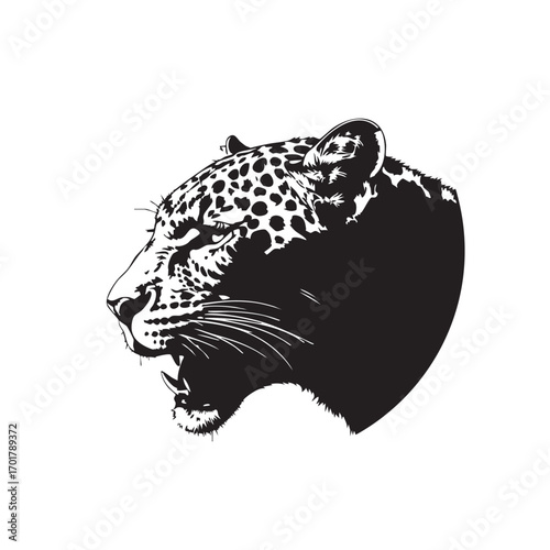 A fierce leopard roars, its spotted coat a testament to its wild nature, a symbol of power and agility against the