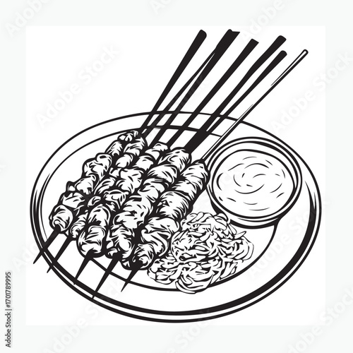 hand drawn vector illustration of a satay