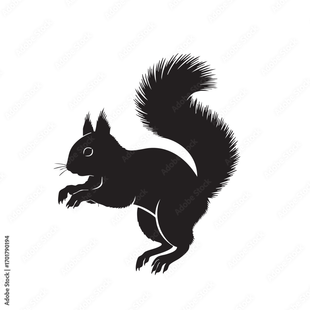 Obraz premium Silhouette of a squirrel this vector graphic features a detailed squirrel in a solid black silhouette, perfect for logos, designs, and educational materials