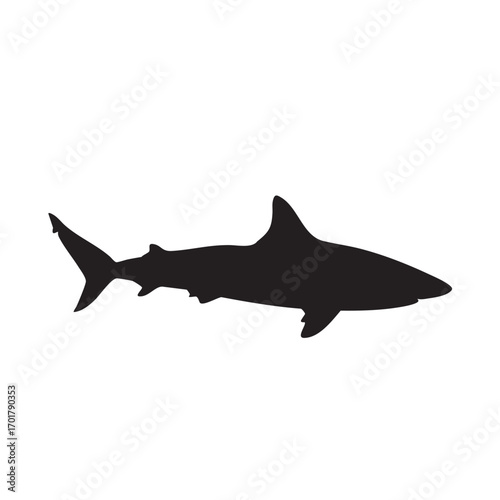 Silhouette of a shark this vector graphic features a detailed shark in a solid black silhouette, perfect for logos, designs, and educational materials
