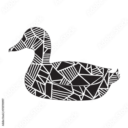 A charming duck illustration, showcasing a modern geometric design with bold black lines creating a unique and eyecatching animal silhouette art piece