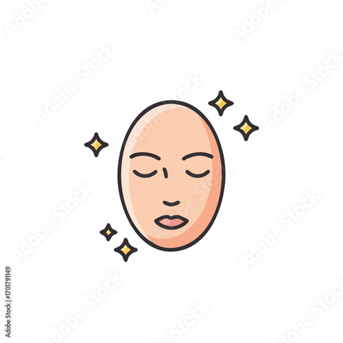 Depicting a serene face with closed eyes and sparkling accents, this clean illustration conveys themes of beauty, skincare, rejuvenation, and a healthy glow.