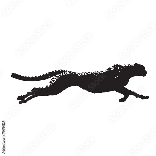 A sleek cheetah, , sprints with incredible speed and agility, its powerful muscles rippling beneath its spotted coat, a symbol of grace and wild beauty