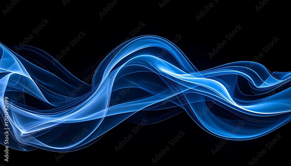 Obraz premium Abstract Blue Smoke Waves on Black Background.