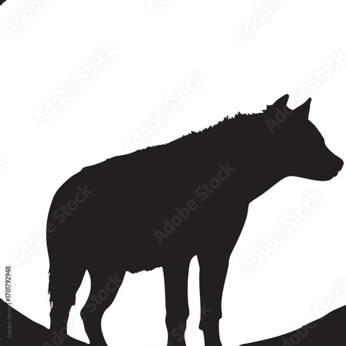 Silhouette of a hyena standing against a, creating a striking contrast and emphasizing the animals form
