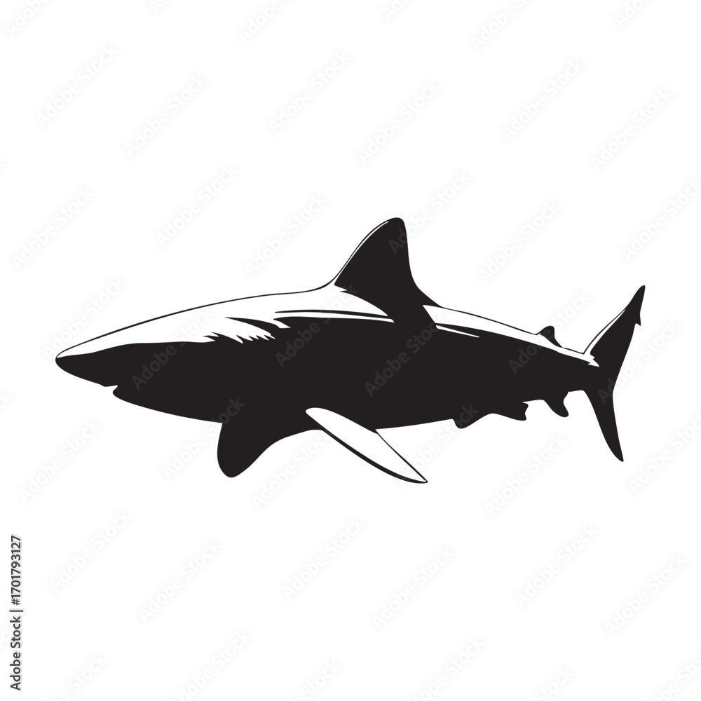 Obraz premium A powerful silhouette of a shark, , embodying the oceans apex predator, perfect for conveying strength, danger, or marine themes in various creative projects