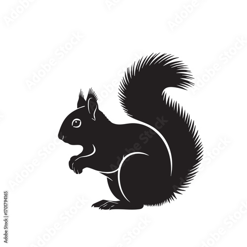 Silhouette of a squirrel a charming rodent with a bushy tail, captured in a simple yet elegant design, perfect for naturethemed projects