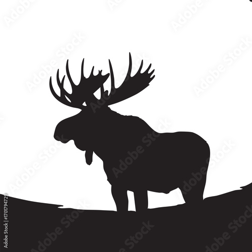 Silhouette of a moose the moose is standing tall, showcasing its antlers the black silhouette contrasts sharply against the white backdrop
