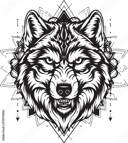 Vector illustration of a wild tribal dog with a bone in its mouth