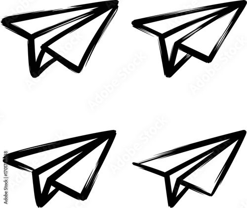 Four hand-drawn paper airplanes ready for flight against a white background