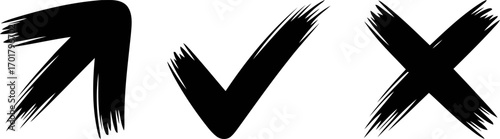Brushstroke symbols of right, wrong and choice on white background