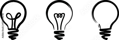 Three lightbulbs with varying filament designs symbolize creativity and new ideas.