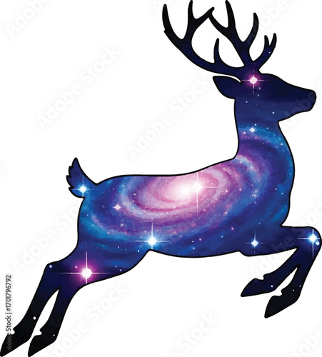 Winter reindeer wildlife in a snowy blue sky with antlers