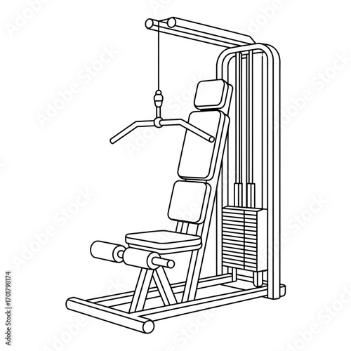 A lat pulldown machine illustration vector style coloring page