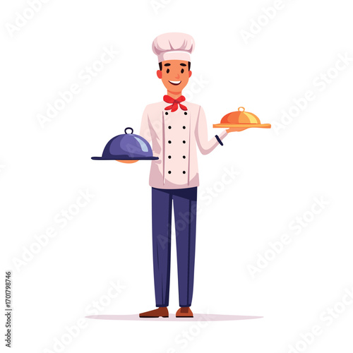 Chef in Uniform with Double Serving Trays - AI Generated