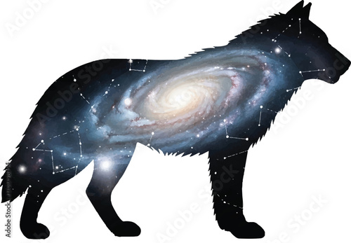 Vector silhouette illustration of wild animals including a wolf